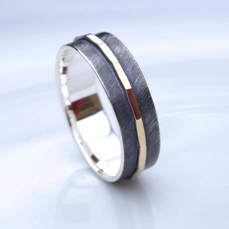 strukturierte Ring - Silber Und Gold Zweifarbiger Ehering von AnnaReiJewellery