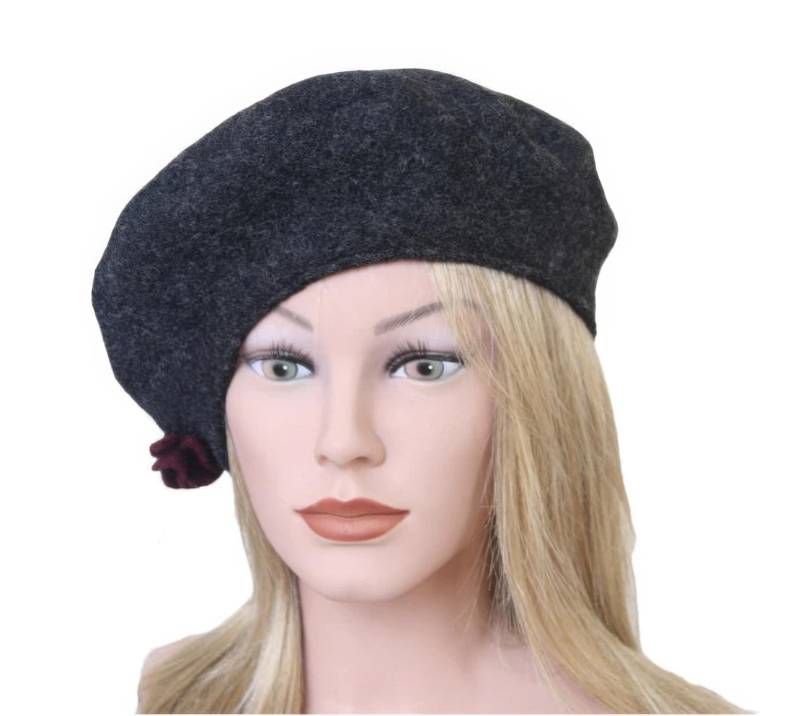 Baskenmütze Dunkelgrau Blume Baske Kappe von AnnaRosenschoen