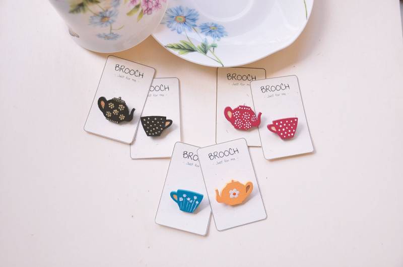 Mini Holz Laser Geschnittene Teetasse Und Wasserkocher Broschen von AnnaUnikArt