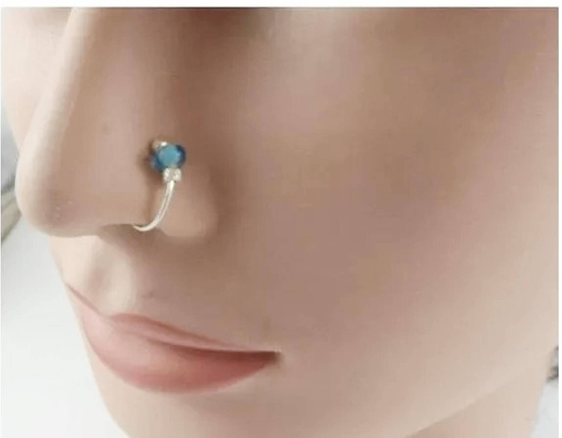 Goldener Nasenring Mit Blauem Akzent - Gemusterter Künstlicher Teen Geschenke -Schmuck von AnnabellesNoseRings