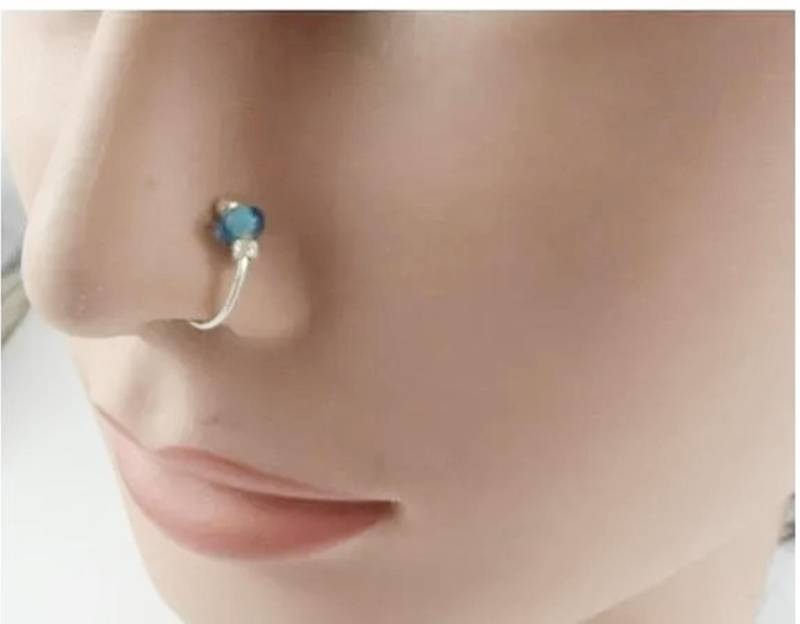 Goldener Nasenring Mit Blauem Akzent - Gemusterter Künstlicher Teen Geschenke -Schmuck von AnnabellesNoseRings