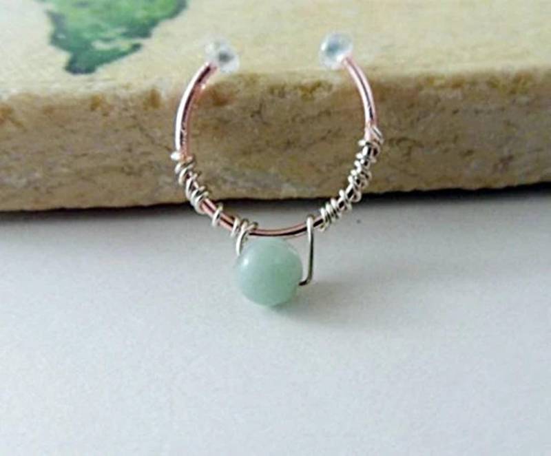 Opal Akzent Faux Septum Ring - Roségold Gefälschter Nasenring Für Nicht Gepiercte Nase Verzierter Fake Schmuck von AnnabellesNoseRings