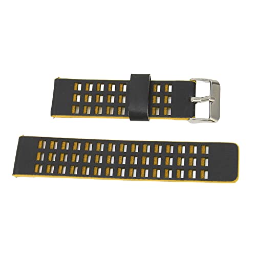 Annadue Smartwatch Leder Band, Perfekte Passform mit Zwei Farben Leder Watch Armband Hautfreundlich für (Schwarz Gelb) von Annadue