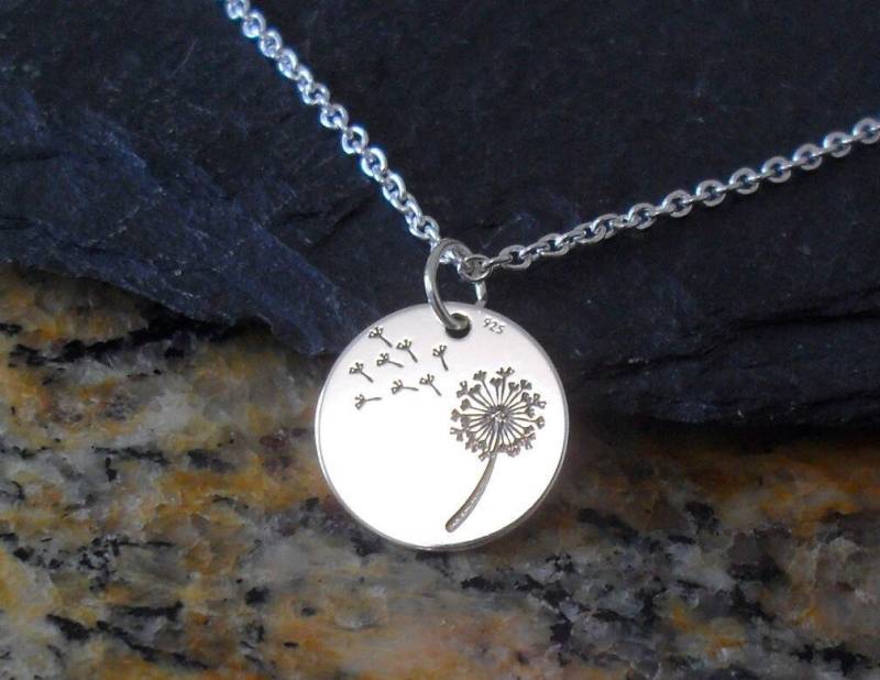 925 Silber Pusteblumen Kette Gestempelt "Make A Wish" Rechteckiger Pusteblumenkette Unisex Geschenk Für Männer Und Frauen von AnnaleasFinest