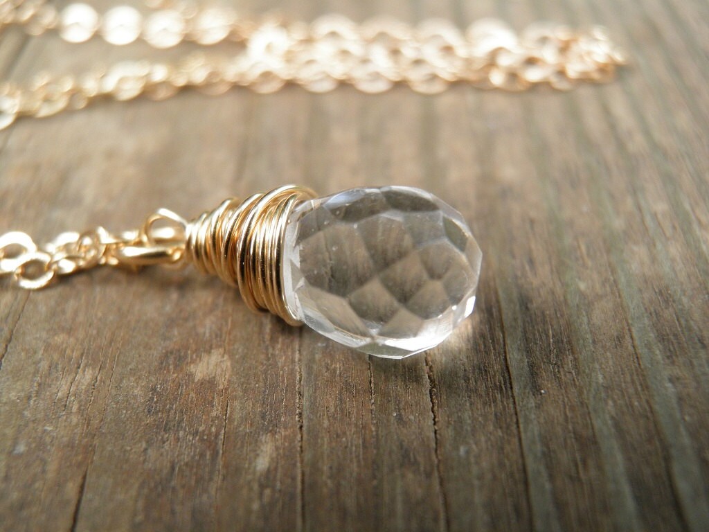 April Geburtsstein, Brautquarz Halskette, Diamant Facettierte Quarz Halskette Rohkristall Briolette Gold Filled Silber, Frühling Mode von AnnalisJewelry