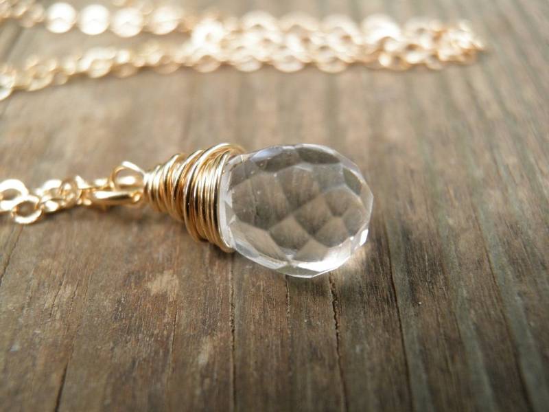 April Geburtsstein, Brautquarz Halskette, Diamant Facettierte Quarz Halskette Rohkristall Briolette Gold Filled Silber, Frühling Mode von AnnalisJewelry