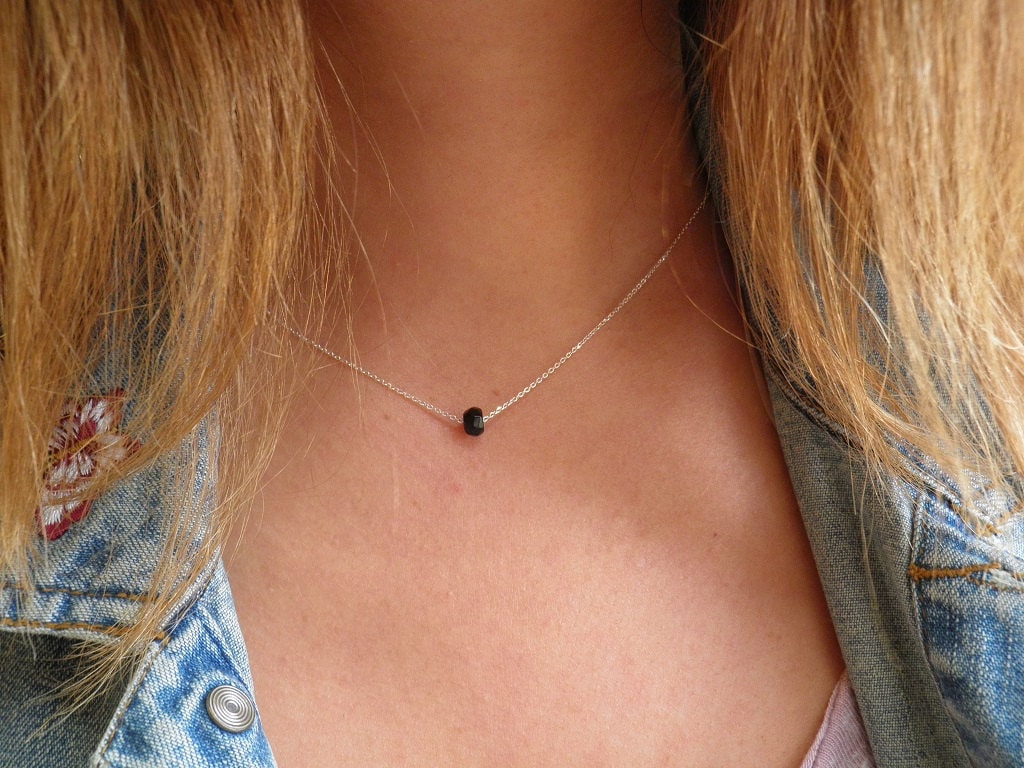 Minimale Sterling Silber Halskette, Onyx Schichtung Zierliche Jeden Tag Einfache Halskette von AnnalisJewelry