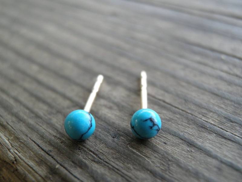 Türkis Ohrstecker, 3 Mm Post Ohrringe, Kleine Gold Silber Zierliche von AnnalisJewelry