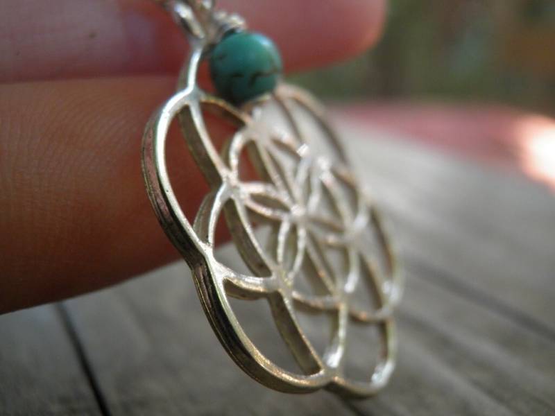 Valentinstag Geschenk, Silber Halskette, Türkis Schmuck, Anhänger Samen Des Lebens Anhänger, Sterling Halskette von AnnalisJewelry