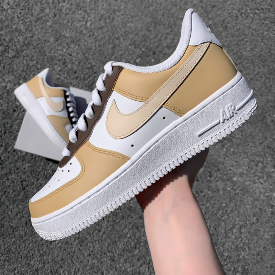 Custom Nike Air Force 1 Beige Aesthetic - Sneaker Soft Brown Hand Painted Shoes Cream Personalized Af1 von AnnamarieDIY