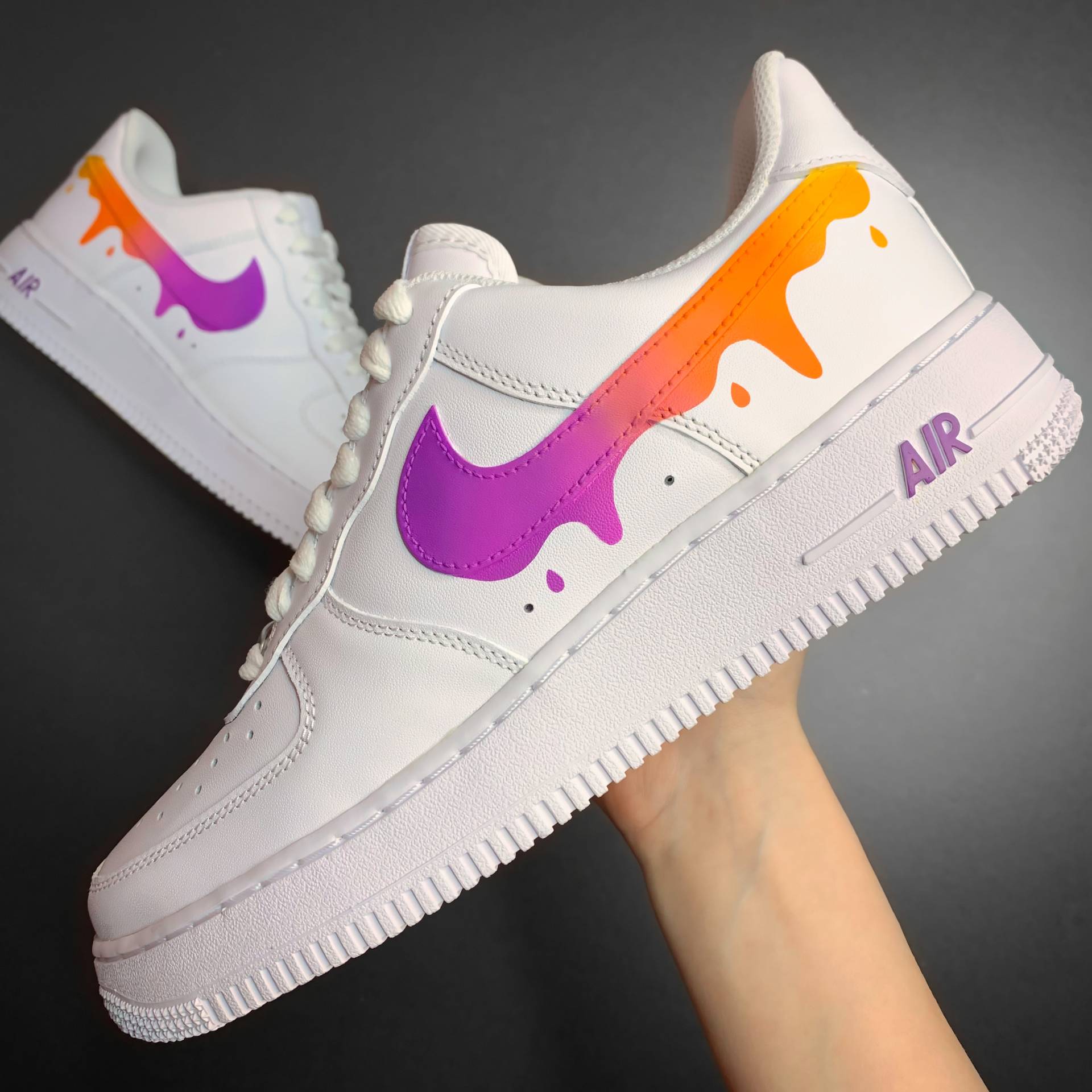 Nike Air Force 1 Color Gradient With Drops - Purple-Orange Custom Sneaker Mit Drip Hand-Painted Shoes Af1 von AnnamarieDIY