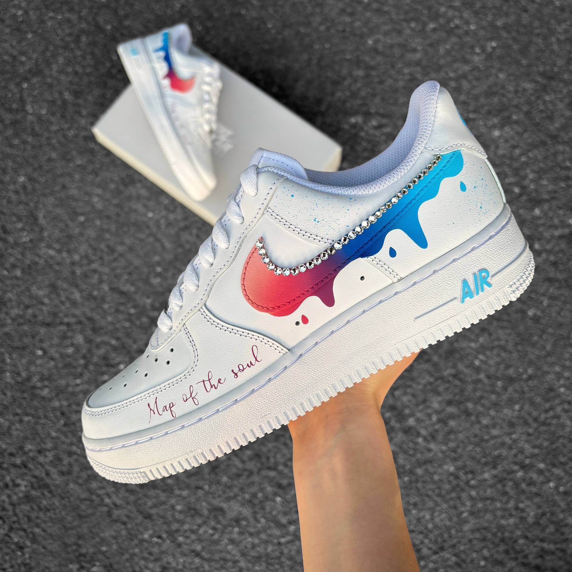Nike Air Force 1 Color Gradient With Rhinestones - Custom Sneaker Color Gradient Rhinestones Map Of The Soul Hand-Painted Shoes Af1 von AnnamarieDIY