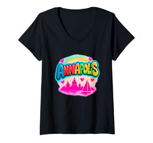 Damen Annapolis Maryland Nautisches Retro-Segelboot-Design T-Shirt mit V-Ausschnitt Damen Annapolis Maryland Nautisches Retro-Segelboot-Design T-Shirt mit V-Ausschnitt von Annapolis Bay Sailing Coastal Town Retro Design