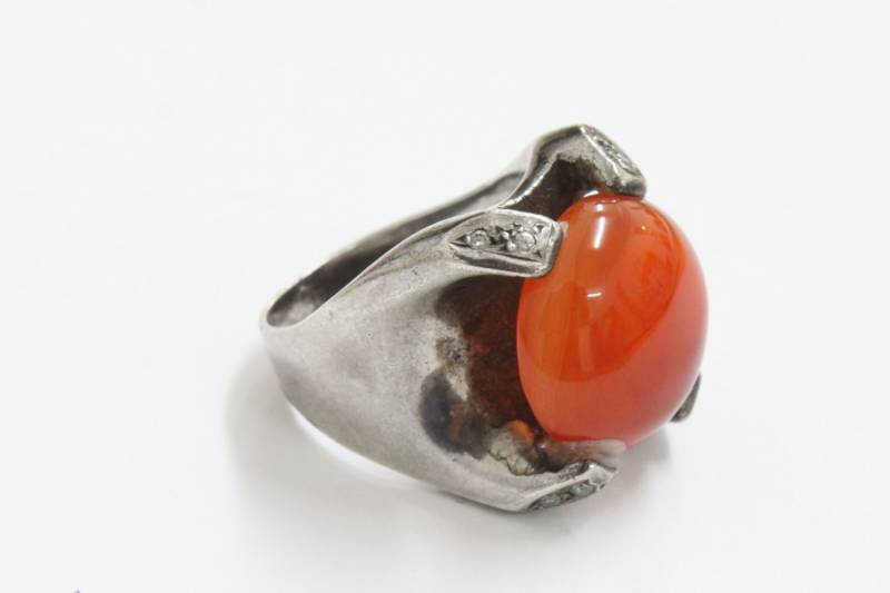 Vintage 925 Silber Ring Mit Großem Orangefarbenem Stein Und Zirkon von Annas7Closet