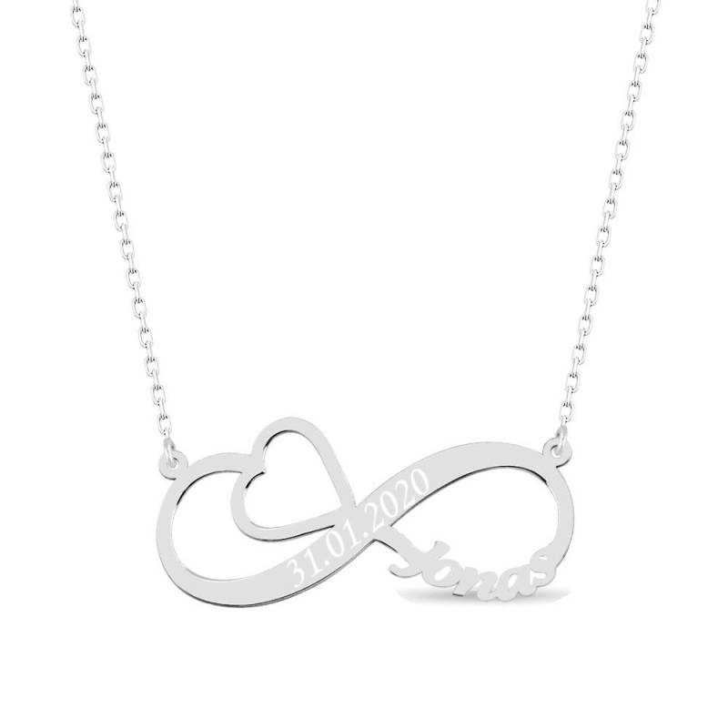 Namenskette Infinity Herz Unendlich Halskette Mit Name Datum Gravur Anhänger Silber - Rose Gold Familienkette Weihnachtsgeschenk von AnnasAtelierDe