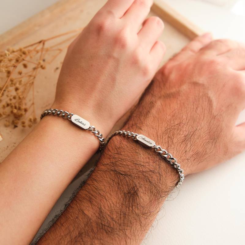 Personalisiertes Silver Partnerarmband Handmade Mit Gravur Armband Für Paare Mann Frau Weihnachtsgeschenk von AnnasAtelierDe