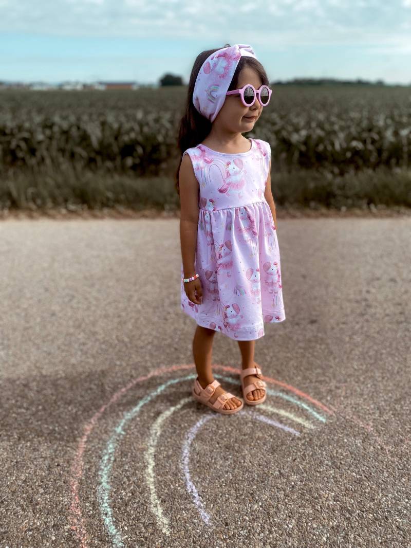 Mädchen Kleid - Sommerkleid Sommerkleidung Mit Einhörnern Rosa Mädchenkleid Süße Mädchenkleidung Jersey Kleider Gr. 74-134 von AnnasFadenliebe