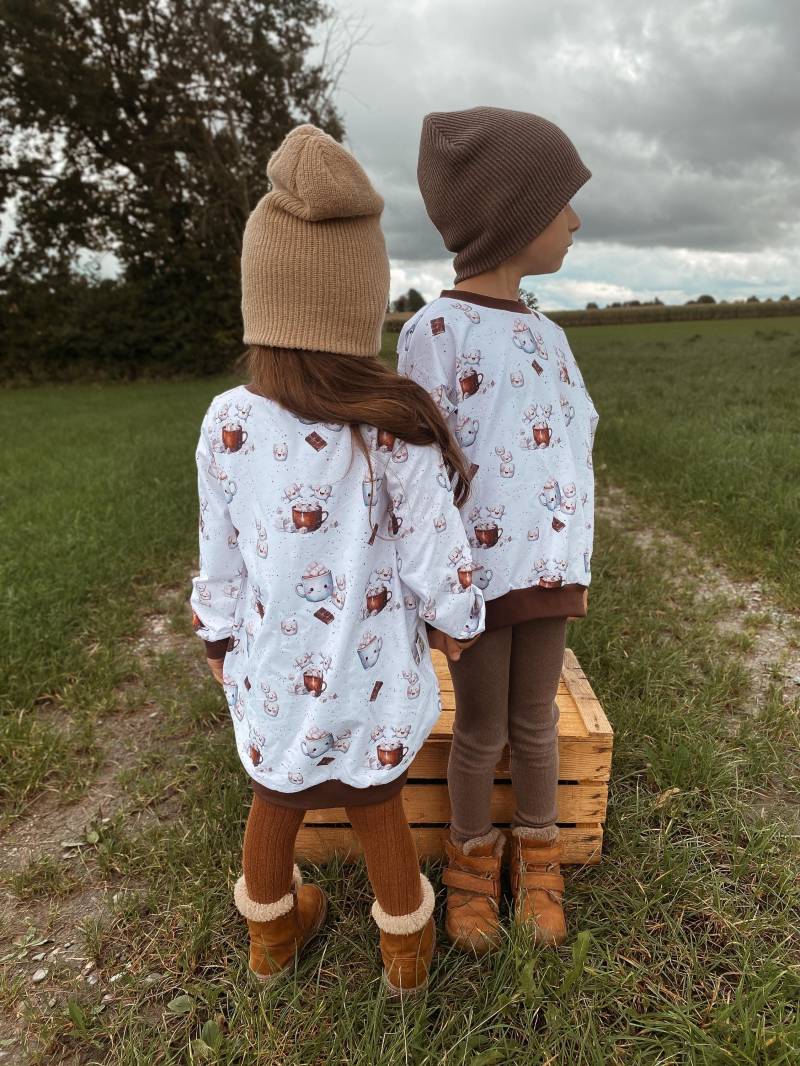 Oversize Sweater & Ballonkleid Heiße Schokolade Winter Outfit Handmade | Kinder Pullover Kleid Mädchen Junge Größe 56-170 Weihnachten von AnnasFadenliebe