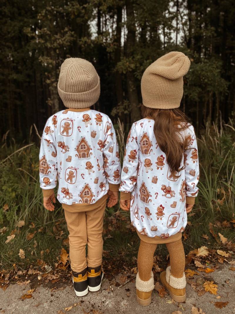 Oversize Sweater & Ballonkleid Weihnachten Handmade | Lebkuchenhaus Kinder Kleidung Festliches Outfit Junge Mädchen Geschenk Idee 56-170 von AnnasFadenliebe