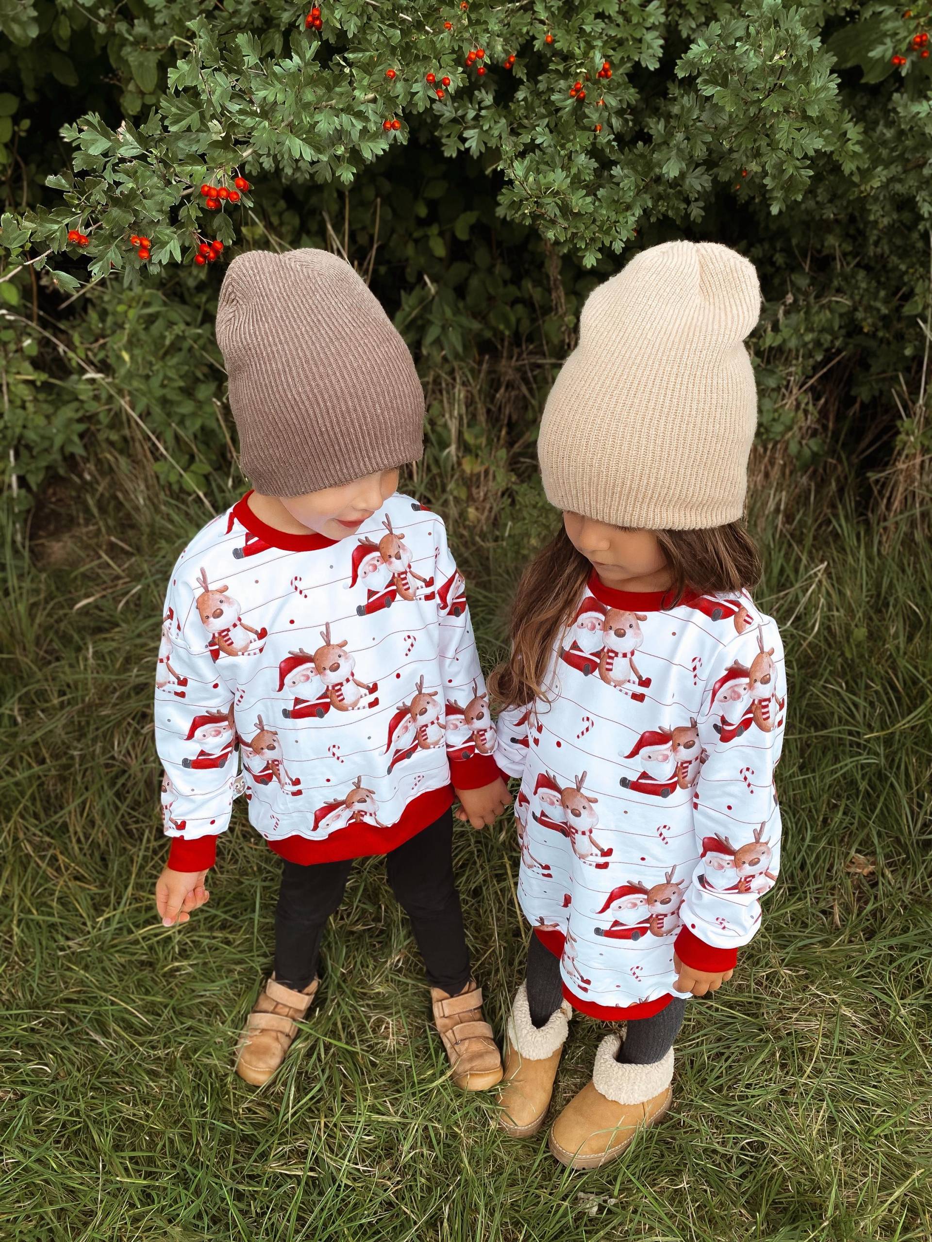Rentier Weihnachtsoutfit Kinder - Ballonkleid, Oversize-Sweater & Haarband Handmade Geschwister Partnerlook Weihnachten Mitwachsend von AnnasFadenliebe