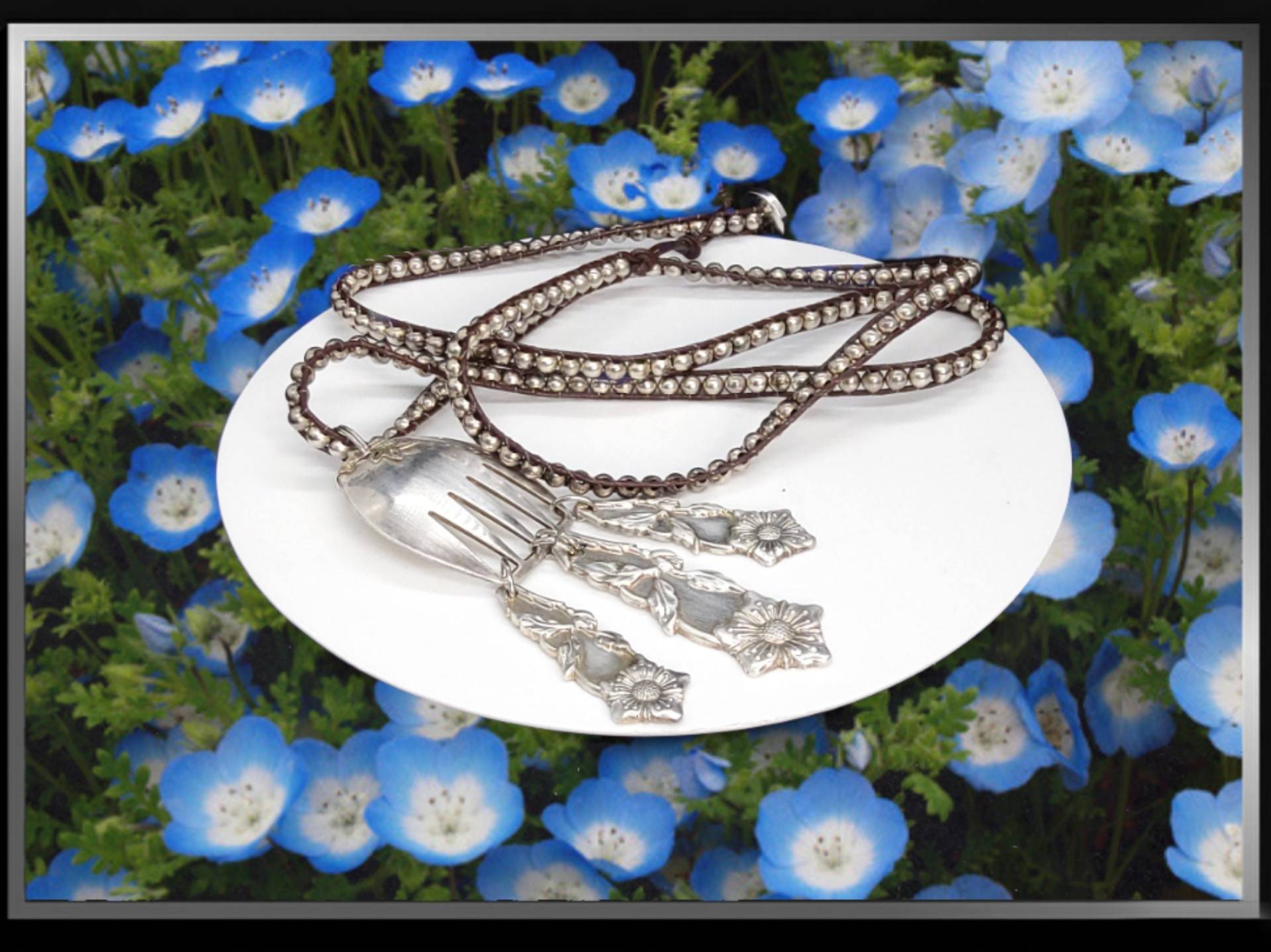 Handgemachte Ooak Lange Florale Silber Löffel Halskette von AnnasHaberdashery