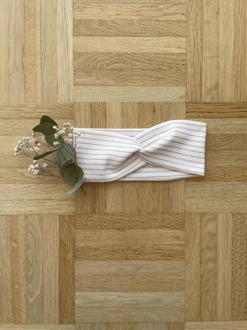 Stirnband Knotenstirnband Haarband Ribjersey Altrosa Streifen von AnnasNaehSchaetze