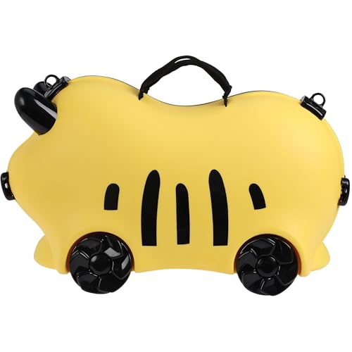 Annastore Kinder Reisekoffer Handgepäck Kinderkoffer – Tier-Design Koffer mit Sitzfunktion-Multifunktionsband Hartschale – Trolley für Reisen, Urlaub & Spielspaß (52 x 21 x 32 cm) (Gelb) von Annastore