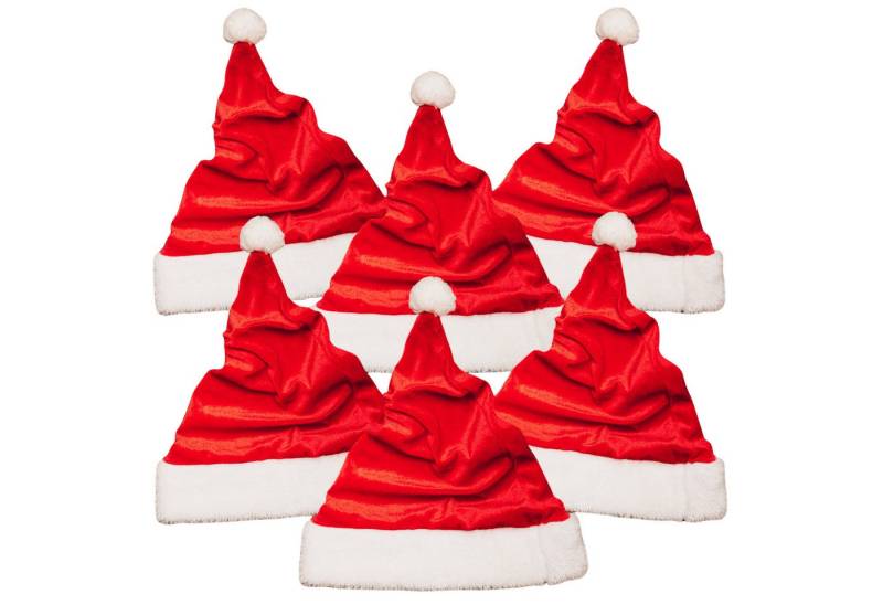 Annastore Plüschmütze 6er Set Weihnachtsmützen aus Plüsch – Mütze mit Bommel Nikolausmützen Einheitsgröße von Annastore