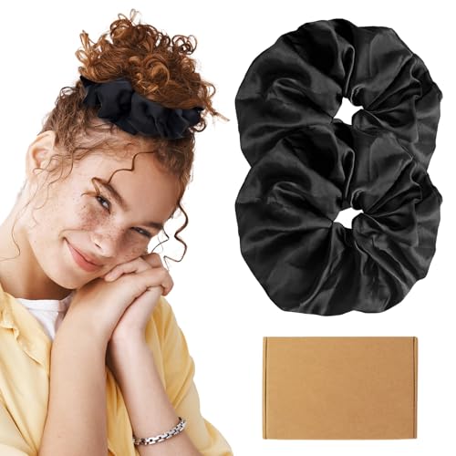 Annauiy 2 Stück XXL Scrunchies Haargummi-10CM Jumbo Satin Breite Rand Scrunchie für Dicke oder Dünne Haare,Haargummi für Damen,Scrunchies für Mädchen-Schwarz von Annauiy