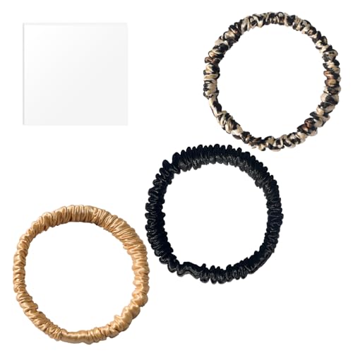 Annauiy Maulbeerseide Haargummis,19 Momme,100% Seide,3er-Set,Geschenk für Damen und Mädchen,1cm Breit,Schwarz/Leopard/Gold Annauiy Maulbeerseide Haargummis,19 Momme,100% Seide,3er-Set,Geschenk für Damen und Mädchen,1cm Breit,Schwarz/Leopard/Gold von Annauiy