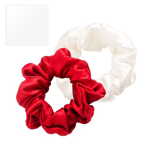 Annauiy Seiden Haargummis,100% Maulbeerseide,16 Momme,2 Stück,Haarringe für Damen und Mädchen,3,5CM Breit,Rot, Weiß Annauiy Seiden Haargummis,100% Maulbeerseide,16 Momme,2 Stück,Haarringe für Damen und Mädchen,3,5CM Breit,Rot, Weiß von Annauiy