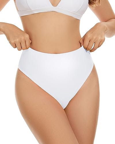 Annbon High Waisted Thong Bikini Bottoms for Women Rave Bottoms High Cut Bathing Suit Swimsuit Bottoms, Weiss/opulenter Garten, Large von Annbon