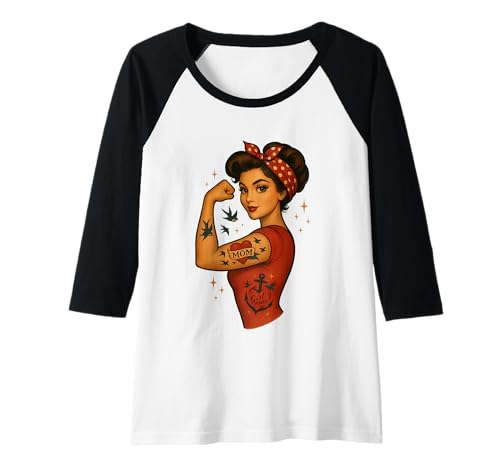 Damen MOM Girl Power Retro Pin Up Vintage RosietheRiveter Stil Raglan von Anne Cha Art