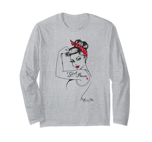 Girl Power Modern Rosiethe Riveter Pin Up, Vintage-Stil, rotes Herz Langarmshirt von Anne Cha Art