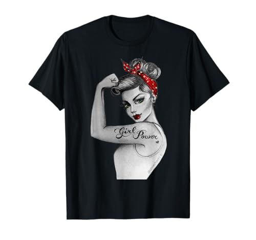 Retro Girl Power PinUp Feministin RosietheRiveter Starkes Mädchen T-Shirt von Anne Cha Art
