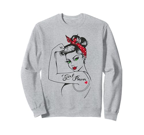 Girl Power Rosie The Riveter Pinup, modern, im Retro-Look, rosa Sweatshirt von Anne Cha Art