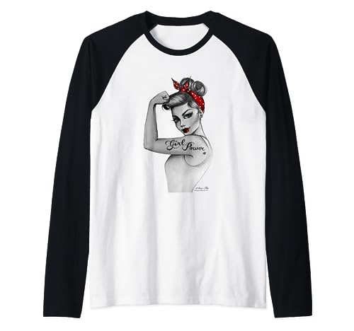 Girl Power Modern Rosie Pin Up Retro Art von Anne Cha Damen Raglan von Anne Cha Art