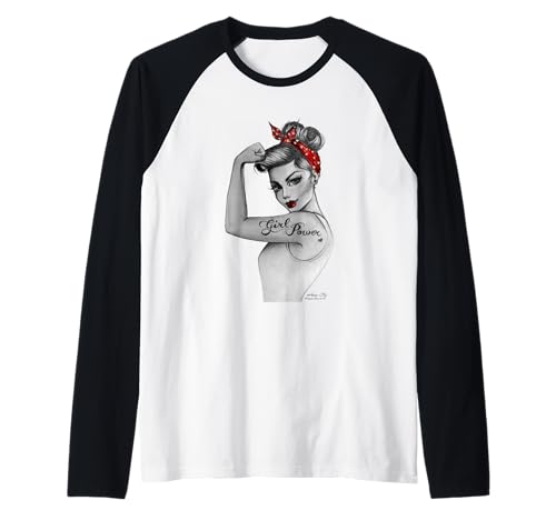 Girl Power Feministische Kunst im Retro Rosie Riveter Stil Raglan von Anne Cha Art