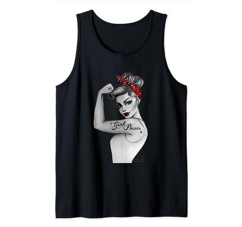 Girl Power Modern Rosie Pin Up Retro Art von Anne Cha Damen Tank Top von Anne Cha Art