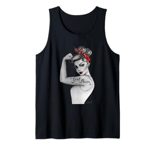 Girl Power Feministische Kunst im Retro Rosie Riveter Stil Tank Top von Anne Cha Art