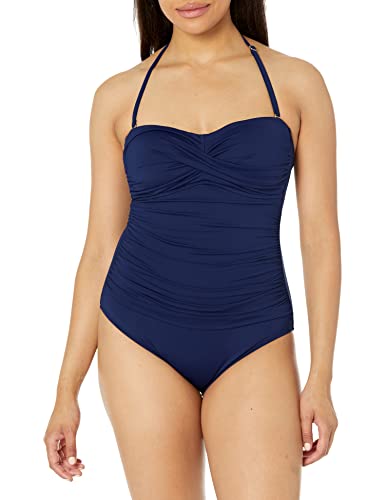 Anne Cole Damen Front-Shirred Bandeau One-Piece Swimsuit Einteiliger Badeanzug, Navy, 42 von Anne Cole