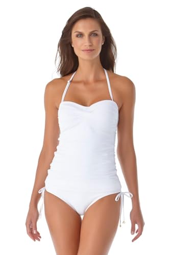 Anne Cole Damen Solides Bandeau badeoberteil mit Gedrehter Vorderseite Tankini-Oberteil, Weiss/opulenter Garten, Large von Anne Cole