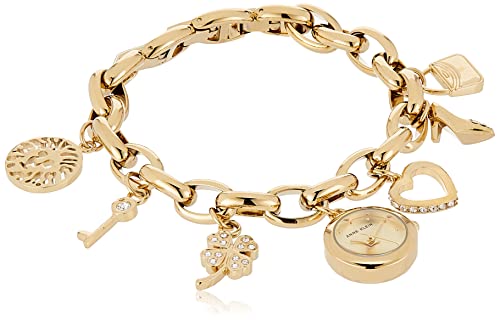 Anne Klein Damen-Armbanduhr mit Premium-Kristallakzent und goldfarbenem Charm, 10/7604CHRM von Anne Klein
