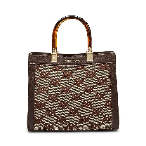 Anne Klein Bestickte wandelbare Umhängetasche mit Fischgrätenmuster, Espresso/Braun-Hellbraun Multi W/Torte Griffe, Einheitsgröße von Anne Klein