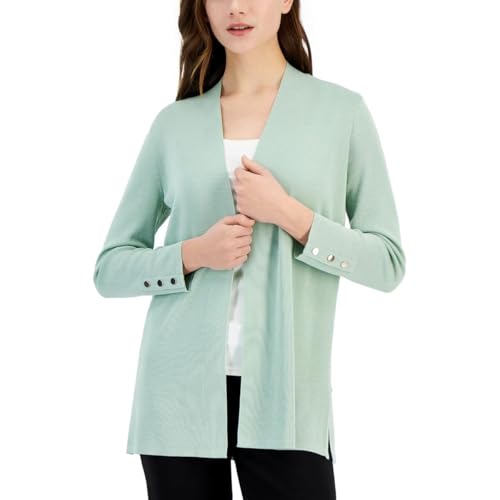 Anne Klein Damen Self Edge Kissing Front Cardigan Carmel Strickjacke mit Selbstkante, küssende Vorderseite, Wacholder-Krokodil, Mittel von Anne Klein