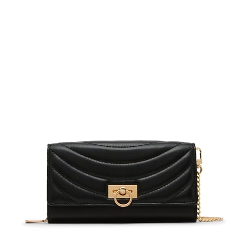 Anne Klein Damen Womens 2 Piece Gift Set with Flap Crossbody and Bifold Wallet, Black Quilted Umhängetasche, Schwarz von Anne Klein