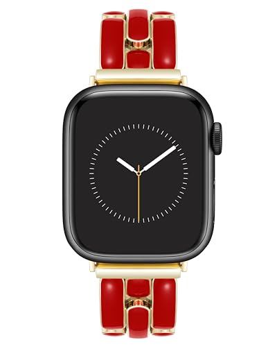 Anne Klein Modisches Armband für Apple Watch, sicheres, verstellbares Apple Watch-Ersatzband, passend für die meisten Handgelenke, rot / goldfarben, 42mm (Series 10) & 38/40/41mm, WK-1048GPRD38 von Anne Klein