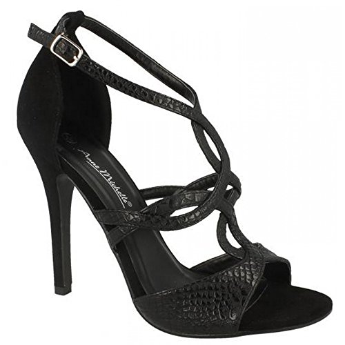 Anne Michelle Damen-Absatzschuhe mit offenem Zehenbereich, T-Verschluss, synthetisch, Schwarz, Größe 39, Schwarz , 39 EU Anne Michelle Damen-Absatzschuhe mit offenem Zehenbereich, T-Verschluss, synthetisch, Schwarz, Größe 39, Schwarz , 39 EU von Anne Michelle