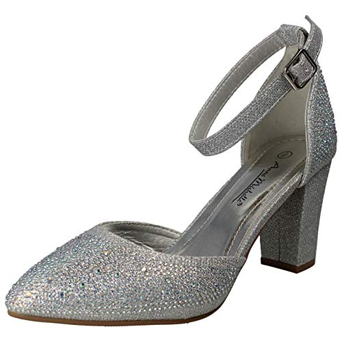 Anne Michelle Damen Pumps mit Blockabsatz und Glitzer, silber, 38 EU von Anne Michelle