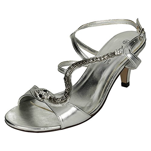 Anne Michelle Damen Schlangen Design Sandale mit Absatz (37 EU) (Silber) von Anne Michelle